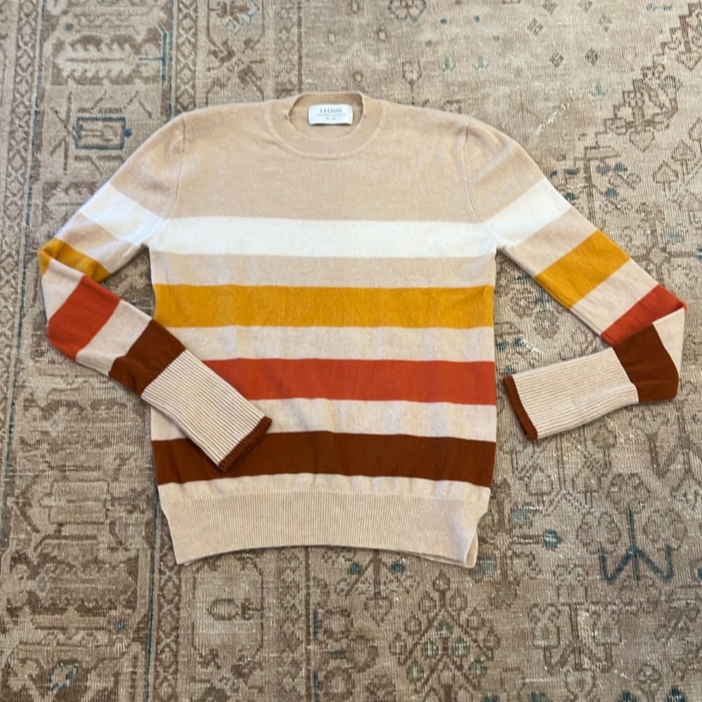 La Ligne Long Sleeve Striped Wool and Cashmere Crewneck Sweater